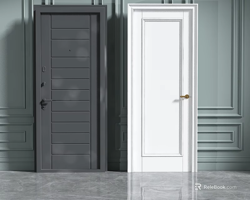 Modern Interior Doors Design Featuring Gray And White Paneled Styles With Gray Walls 3d model 