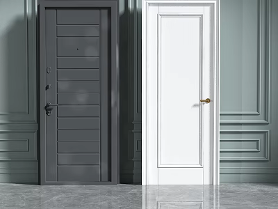 Modern Interior Doors Design Featuring Gray And White Paneled Styles With Gray Walls 3d model