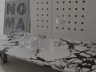 Modern Sofa And Coffee Table Set With Marble Top Transparent Decor And Perforated Cabinet 3d model