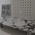 Modern Sofa And Coffee Table Set With Marble Top Transparent Decor And Perforated Cabinet