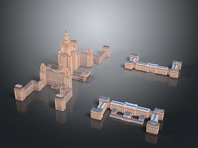 Classical Architectural Models Featuring Spires Towers And Multiple Detailed Sections 3d model