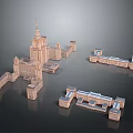 Classical Architectural Models Featuring Spires Towers And Multiple Detailed Sections