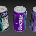 Vibrant Purple And Black Beverage Cans With Blue Water Miss Labels
