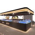 Modern Restaurant Dining Counter With Food Display And LED Lighting Design