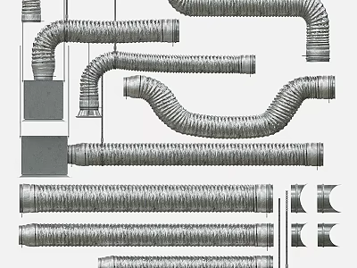 Various Flexible and Rigid Metal Pipes with Curved and Straight Sections 3d model