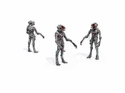 Detailed Scary Game Movie Character Figurines With Metallic Texture In Three Standing Poses 3d model
