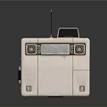 Cube Shaped Compact Computer Device With Small Display Screen Blue Indicator Lights And Antenna