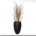 Modern Textured Dark Vase With Tall Dried Branches On Light Background 3d model