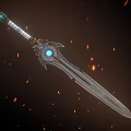 Decorative Sword With Blue Gemstone And Glowing Sparks On Dark Background
