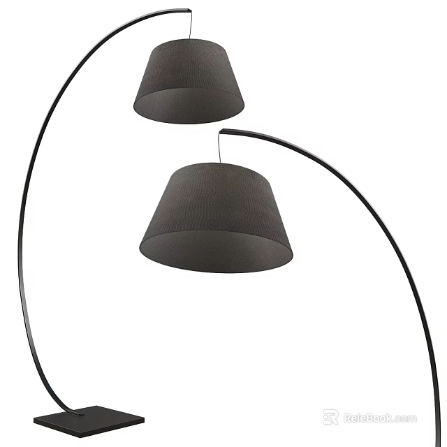 Modern Floor Lamp With Two Black Fabric Shades And Arched Metal Frame Design 3d model 