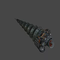 Futuristic Mechanical Weapon with Spiral Metal Structure and Orange Accents