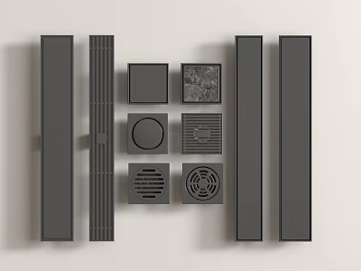 Grey Ventilation Components In Various Shapes 3d model