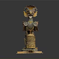 Intricate Mythical Beast Statue With Golden Decorations Blue Details And Square Carved Base