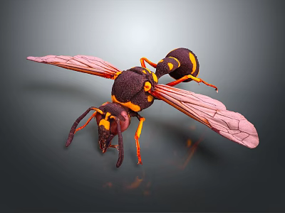 3D Rendered Wasp With Yellow And Black Stripes And Pink Wings 3d model