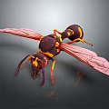3D Rendered Wasp With Yellow And Black Stripes And Pink Wings