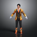 Elegant Men's Clothing With Orange Yellow Patterns White Gloves Black Vest Pants And Shoes