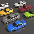 Modern Sports Cars In White Red Green Yellow Gray And Blue Colors On
