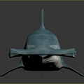 Blue Hammerhead Shark Lifelike Model on Black Surface with Gray Background 3d model