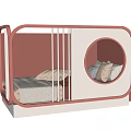 Pink And White Double Bed Design With Circular Mirror Rail And Pillows
