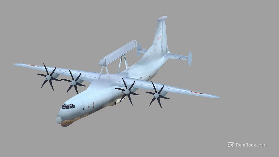 White Fighter Jet With Four Propeller Engines Large Radar Dome And Long Wings 3d model 