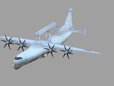 White Fighter Jet With Four Propeller Engines Large Radar Dome And Long Wings 3d model