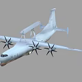 White Fighter Jet With Four Propeller Engines Large Radar Dome And Long Wings