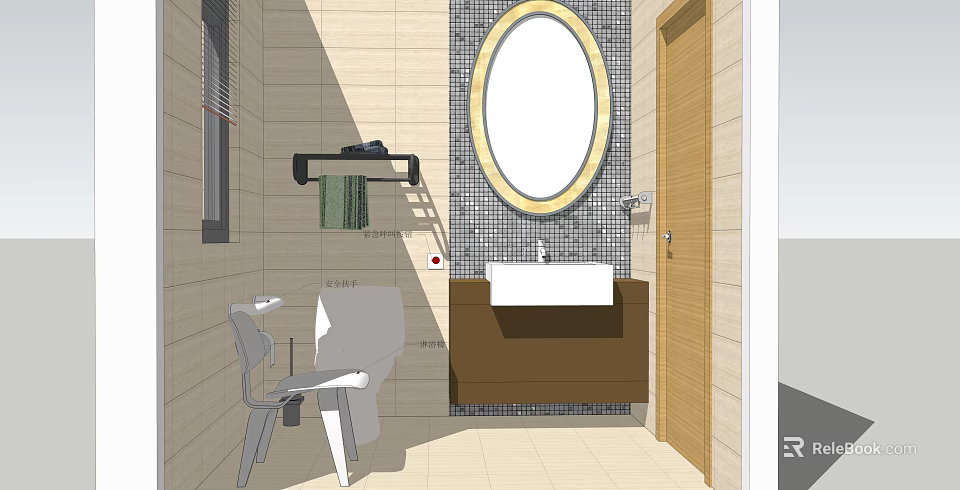 Other Bathroom Interior With Oval Mirror And Vanity 3d model 
