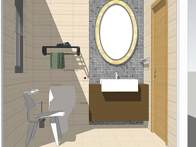 Other Bathroom Interior With Oval Mirror And Vanity 3d model