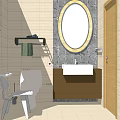Other Bathroom Interior With Oval Mirror And Vanity