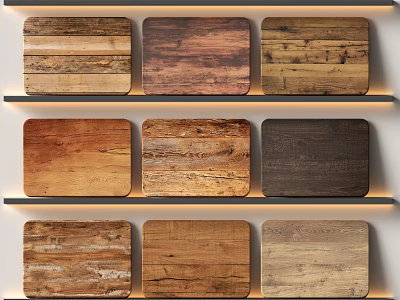 Wooden Flooring Samples Collection With Various Wood Grains And Different Colors Displayed On Shelves 3d model