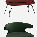 Modern Brown Sofa Stool With Curved Back Velvet Upholstery And Metal Legs