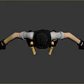 3D Rendered Woman Wearing Black Skirt White Shirt Vest Yellow Accents Tights Heels Gloves