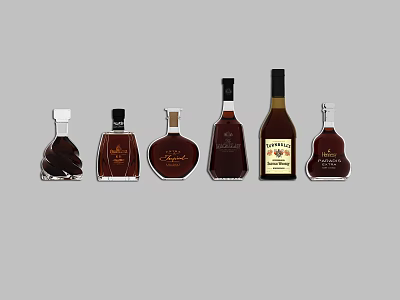 Elegant Wine Bottles And Glasses Display With Various Designs And Shapes 3d model