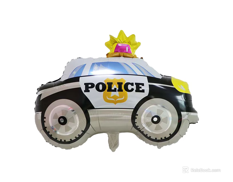 Colorful Police Car Shaped Balloon With Crown Top Transparent Wheels And Decorative Design For Children 3d model 