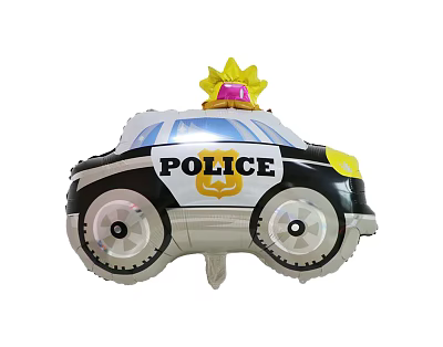 Colorful Police Car Shaped Balloon With Crown Top Transparent Wheels And Decorative Design For Children 3d model
