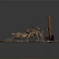 Crab and Fisherman's Knife on Round Platter with Dirt and Grass