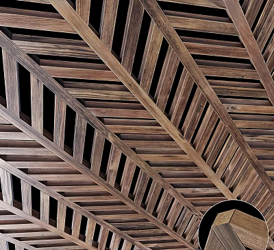 Stylish Wooden Grid Ceiling With Modern Lattice Panel Design And Natural Wood Tones 3d model