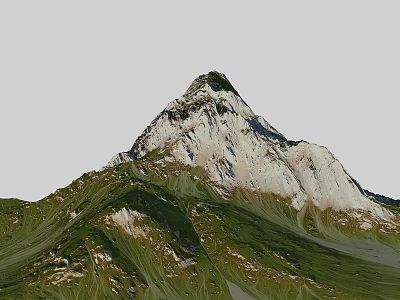 Garden Landscape Featuring Mountain Scenery with Green Hillside and White Summit 3d model