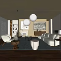Middle Ancient Living Room Sofa Combination Coffee Table Carpet Leisure Sofa 3d model