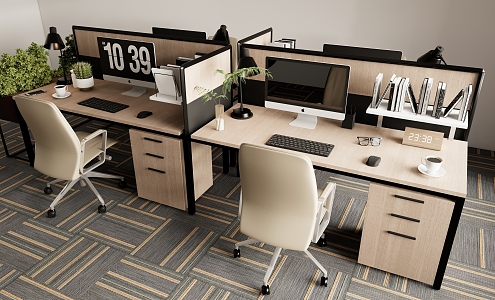 Simple Workstation Desk Staff Desk 3d model