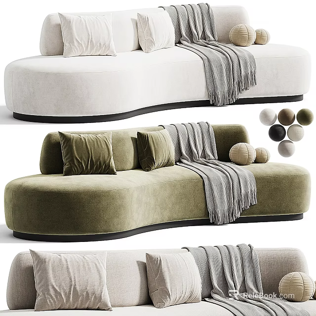 Modern Two Seater Sofa with Soft Velvet Upholstery and Decorative Pillows Throw Blanket 3d model 