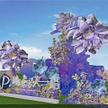 Stunning Photo Check In Spot With Large Purple Blue Flower Decorations Blue Sky Green Grass
