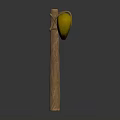 Ripe Banana Tied to Wooden Stick for Artistic Display on Dark Background