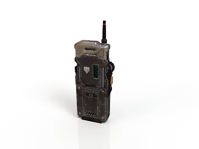Sci-fi style communicator handheld walkie-talkie antenna device metal shell green screen button control sci-fi equipment future communication tool 3d model