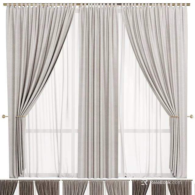 Elegant Neutral Tone Sheer Curtains And Drapes With Soft Texture For Window Treatment 3d model 