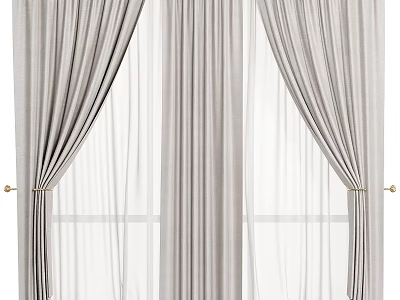 Elegant Neutral Tone Sheer Curtains And Drapes With Soft Texture For Window Treatment 3d model