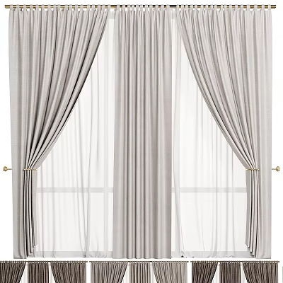 Elegant Neutral Tone Sheer Curtains And Drapes With Soft Texture For Window Treatment 3d model
