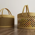 Beige Woven Storage Baskets With Handles Lid And Openwork Design For Home Organizing