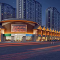 Vibrant Night Commercial Street With Modern High Rise Buildings Illuminated Shops And Large Screen