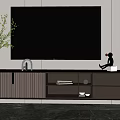 Modern TV Stand With Vase Green Plant Figurine Drawers Open Shelves And Books